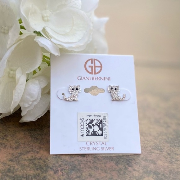 NWT GIANI BERNINI STERLING SILVER CLEAR PAVE CRYSTAL CAT KITTEN STUD EARRINGS - Picture 7 of 10
